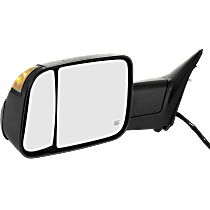 Driver Side Towing Mirror, Power, Manual Folding, Heated, Textured Black, In-housing Signal Light, Without memory, With Puddle Light, Without Auto-Dimming, With Blind Spot Glass