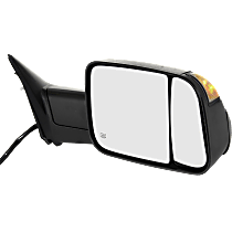 Passenger Side Towing Mirror, Power, Manual Folding, Heated, Textured Black, In-housing Signal Light, Without memory, With Puddle Light, Without Auto-Dimming, With Blind Spot Glass
