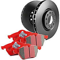 Front Brake Disc and Pad Kit, Plain Surface, 3 Lugs, Aramid Fiber Ceramic, FMSI Pad No. D1252; Solid; 3 Bolt Holes; 280mm Dia.; 38mm Height; 9mm Thick; 58mm Center Hole Dia., S12 Redstuff Ceramic Pad and RK Premium Rotors