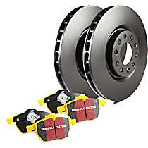 Front Brake Disc and Pad Kit, Plain Surface 5 Lugs Aramid Fiber S13 Yellowstuff Sport Pad and RK Premium Rotors
