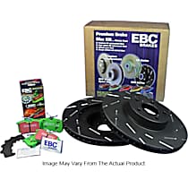 Front Brake Disc and Pad Kit, Slotted 5 Lugs 279.4 mm Aramid Fiber S2 Greenstuff 2000 and USR Sport Slotted Rotors