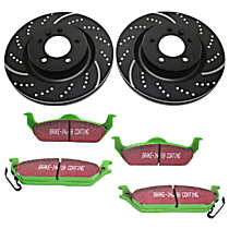 Front Brake Disc and Pad Kit, Dimpled and Slotted, 5 Lugs, 311.91 mm, Aramid Fiber, FMSI Pad No. D1084, S3 Greenstuff 6000 and GD Sport Slotted and Dimpled Truck and SUV Rotors