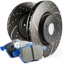 S6KF1196 Front Brake Disc and Pad Kit, Dimpled and Slotted 5 Lugs Aramid Fiber S6 Bluestuff NDX Pad and GD Sport Slotted and Dimpled Rotors