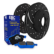 S6KF1369 Front Brake Disc and Pad Kit, Dimpled and Slotted 5 Lugs Aramid Fiber S6 Bluestuff NDX Pad and GD Sport Slotted and Dimpled Rotors