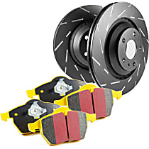 Front Brake Disc and Pad Kit, Slotted, 5 Lugs, Aramid Fiber, FMSI Pad No. D1361; Vented; 5 Bolt Holes; 308mm Dia.; 42mm Height; 25mm Thick; 70mm Center Hole Dia., S9 Yellowstuff Pad and USR Sport Slotted Rotors