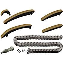 Timing Chain Kit, DOHC, Contains: (1) Timing Chain - With Master Link (Double Row), (1) Timing Chain Tensioner, (2) Left Lower Guide Rails, (1) Right Lower Guide Rail, (1) Left Upper Guide Rail, & (1) Right Upper Guide Rail, 6 Cyl 3.0L