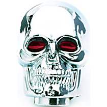 9628 Shifter Knob - Chrome - Skull With Red Eyes, Universal Design Fits 5/16 Inch Thru 1/2 Inch Diameter Shift Levers