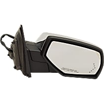 Passenger Side Mirror, Power Adjust, Heated, Power Folding, With 1 Chrome and 1 Paintable Cap, In-glass Signal Light, With Memory, With Puddle Light, No Auto-Dimming, No Blind Spot Feature