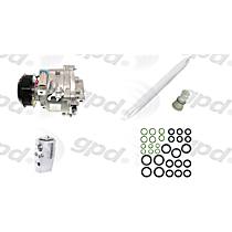 4-Piece Kit A/C Compressor, With Clutch, 6-Groove Pulley, 1.4L, includes (1) A/C Compressor and (1) A/C Service Kit (A/C Expansion Valve, A/C O-Ring and Gasket Seal Kit, and Drier Desiccant Element)