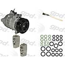 4-Piece Kit A/C Compressor, With Clutch, 7-Groove Pulley, 2.4L, includes (1) A/C Compressor and (1) A/C Service Kit (A/C Expansion Valve, A/C O-Ring and Gasket Seal Kit, and Drier Desiccant Element)