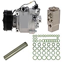 4-Piece Kit A/C Compressor, With Clutch, 6-Groove Pulley, 2.0L, includes (1) A/C Compressor and (1) A/C Service Kit (A/C Expansion Valve, A/C Receiver Drier, and A/C O-Ring and Gasket Seal Kit) - 