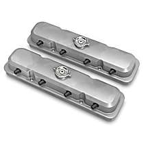 241-190 Universal, Holley 2-Piece Pontiac Style Valve Cover - Gen III/IV GM LS, Coil-Mount Base & Integrated Coil Cover - Cast Alum. Natural