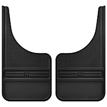 Front, Driver and Passenger Side Mud Flaps, without Weight, Black Center/Polished Weight, Rubber