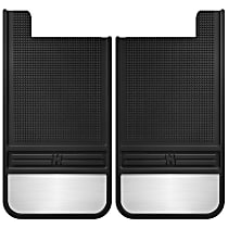Rear, Driver and Passenger Side Mud Flaps, with Weight, Black With Polished Weight, Rubber and Stainless Steel