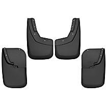 56686 Front and Rear, Driver and Passenger Side Mud Flaps, Black, Plastic, Custom Fit Series