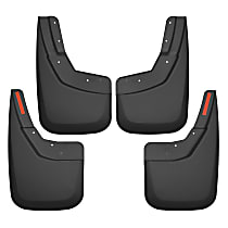 56886 Front and Rear, Driver and Passenger Side Mud Flaps, Black, Plastic, Custom Fit Series