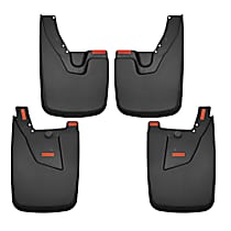 58056 Front and Rear, Driver and Passenger Side Mud Flaps, Black, Thermoplastic, Custom Fit Series