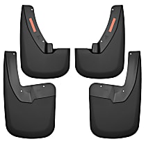 58186 Front and Rear, Driver and Passenger Side Mud Flaps, Black, Plastic, Custom Fit Series