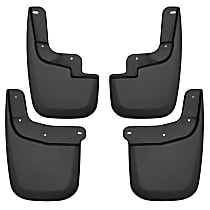 58236 Front and Rear, Driver and Passenger Side Mud Flaps, Black, Plastic, Custom Fit Series