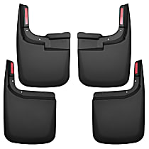 58466 Front and Rear, Driver and Passenger Side Mud Flaps, Black, Plastic, Custom Fit Series