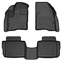 Front and Second Row Molded Floor Liner, Sedan, Black, Made of Rubberized/Thermoplastic, Weatherbeater Series