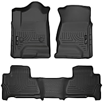 Front and Second Row Molded Floor Liner, Sport Utility, Black, Made of Rubberized/Thermoplastic, Weatherbeater Series