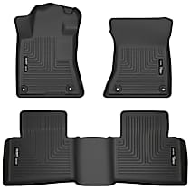 Front and Second Row Molded Floor Liner, Sedan, Black, Made of Rubberized/Thermoplastic, Weatherbeater Series