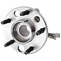 Front, Driver or Passenger Side Wheel Hub, 5 Lugs, With Bearing, With Sensor