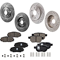 Front and Rear Brake Disc and Pad Kit, Cross-drilled and Slotted, 5 Lugs, Cast Iron , Pro-Line Series