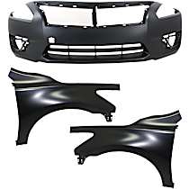 3-Piece Kit Front Primed Bumper Cover, Sedan,  Includes (1) Bumper Cover and (2) Fender