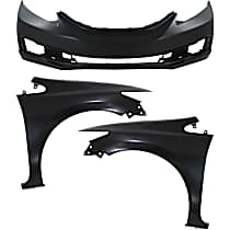 3-Piece Kit Front Primed Bumper Cover, Sedan,  Includes (1) Bumper Cover and (2) Fender