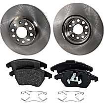 4-Piece Kit Front Brake Disc and Pad Kit, Plain Surface, 5 Lugs, 311.91 mm, Organic, FWD, 3.6, 3.6L 6Cyl, Pro-Line Series  Includes (2) Brake Disc and (1) Brake Pad Set