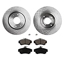 Front Brake Disc and Pad Kit, Plain Surface, 4 Lugs, Cast Iron, Organic Pad Material, Pro-Line Series