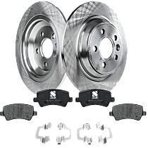 Rear, Driver or Passenger Side Rear Brake Disc and Pad Kit Plain Surface, 5 Lugs, Cast Iron, Organic Pad Material, Pro-Line Series