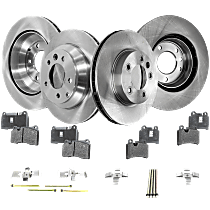 Front and Rear Brake Disc and Pad Kit, Plain Surface, 5 Lugs, Cast Iron, Organic Pad Material, Pro-Line Series