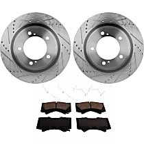Front Brake Disc and Pad Kit, Cross-drilled and Slotted, 5 Lugs, Cast Iron, Ceramic Pad Material, Pro-Line Series