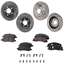 Front and Rear Brake Disc and Pad Kit, Cross-drilled and Slotted, 5 Lugs, Ceramic, Sedan, Pro-Line Series
