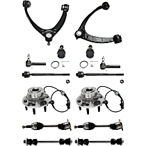 Front, Driver and Passenger Side, Upper Control Arm Kit, All Wheel Drive/Four Wheel Drive, includes Axle Assembly, Ball Joints, Sway Bar Links (12 mm. Stud), Tie Rod Ends, and Wheel Hubs