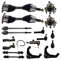Front, Driver and Passenger Side Control Arm Kit, includes Axle Assemblies, Ball Joints, Idler Arm, Idler Arm Bracket, Pitman Arm, and Tie Rod Ends