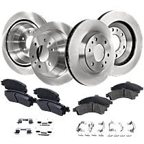 Front and Rear Brake Disc and Pad Kit, Plain Surface, 6 Lugs, Ceramic - Front; Semi-Metallic - Rear, Cast Iron