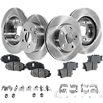 Front and Rear Brake Disc and Pad Kit, Plain Surface, 5 Lugs, Ceramic - Front; Organic - Rear, Cast Iron