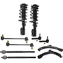 10-Piece Kit Front, Driver and Passenger Side Control Arm Kit, For Models With RPO Code FE1 (Soft Ride Suspension), includes (2) Control Arm, (2) Loaded Strut, (2) Sway Bar Link, and (4) Tie Rod End