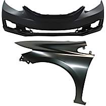 2-Piece Kit Front Primed Bumper Cover, Sedan,  Includes (1) Bumper Cover and (1) Fender