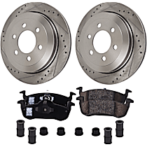 Rear Brake Disc and Pad Kit, Cross-drilled and Slotted, 6 Lugs, Ceramic, Pro-Line Series