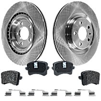 4-Piece Kit Rear Brake Disc and Pad Kit, Plain Surface, 5 Lugs, 329.95 mm, Organic, 3.0L 6Cyl, Pro-Line Series  Includes (2) Brake Disc and (1) Brake Pad Set
