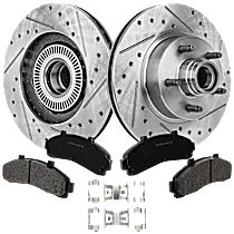 4-Piece Kit Front Brake Disc and Pad Kit, Cross-drilled and Slotted, 5 Lugs, Semi-metallic, RWD, 3.0L 6Cyl, Pro-Line Series  Includes (2) Brake Disc and (1) Brake Pad Set
