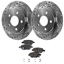 4-Piece Kit Rear Brake Disc and Pad Kit, Cross-drilled and Slotted, Ceramic, Base, 3.5L 6Cyl, Pro-Line Series  Includes (2) Brake Disc and (1) Brake Pad Set