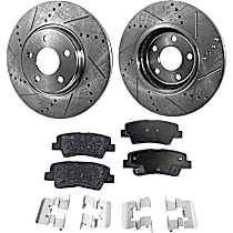 4-Piece Kit Rear Brake Disc and Pad Kit, Cross-drilled and Slotted, Organic, 1.8L 4Cyl, Pro-Line Series  Includes (2) Brake Disc and (1) Brake Pad Set