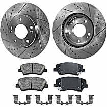 4-Piece Kit Front Brake Disc and Pad Kit, Cross-drilled and Slotted, Ceramic, 1.8L 4Cyl, Pro-Line Series  Includes (2) Brake Disc and (1) Brake Pad Set
