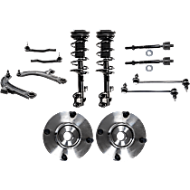 12-Piece Kit Front, Driver and Passenger Side Suspension Kit, Includes (2) Control Arm, (2) Shock Absorber and Strut Assembly, (2) Sway Bar Link, (4) Tie Rod End, and (2) Wheel Hub